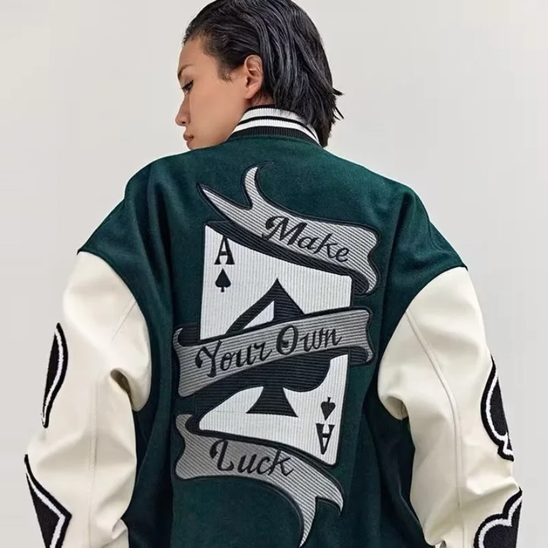 

Poker Embroidered Casual Varsity Jacket American-Style Jacket Men‘s And Women Couples Trendy University Baseball Jacket Harajuku