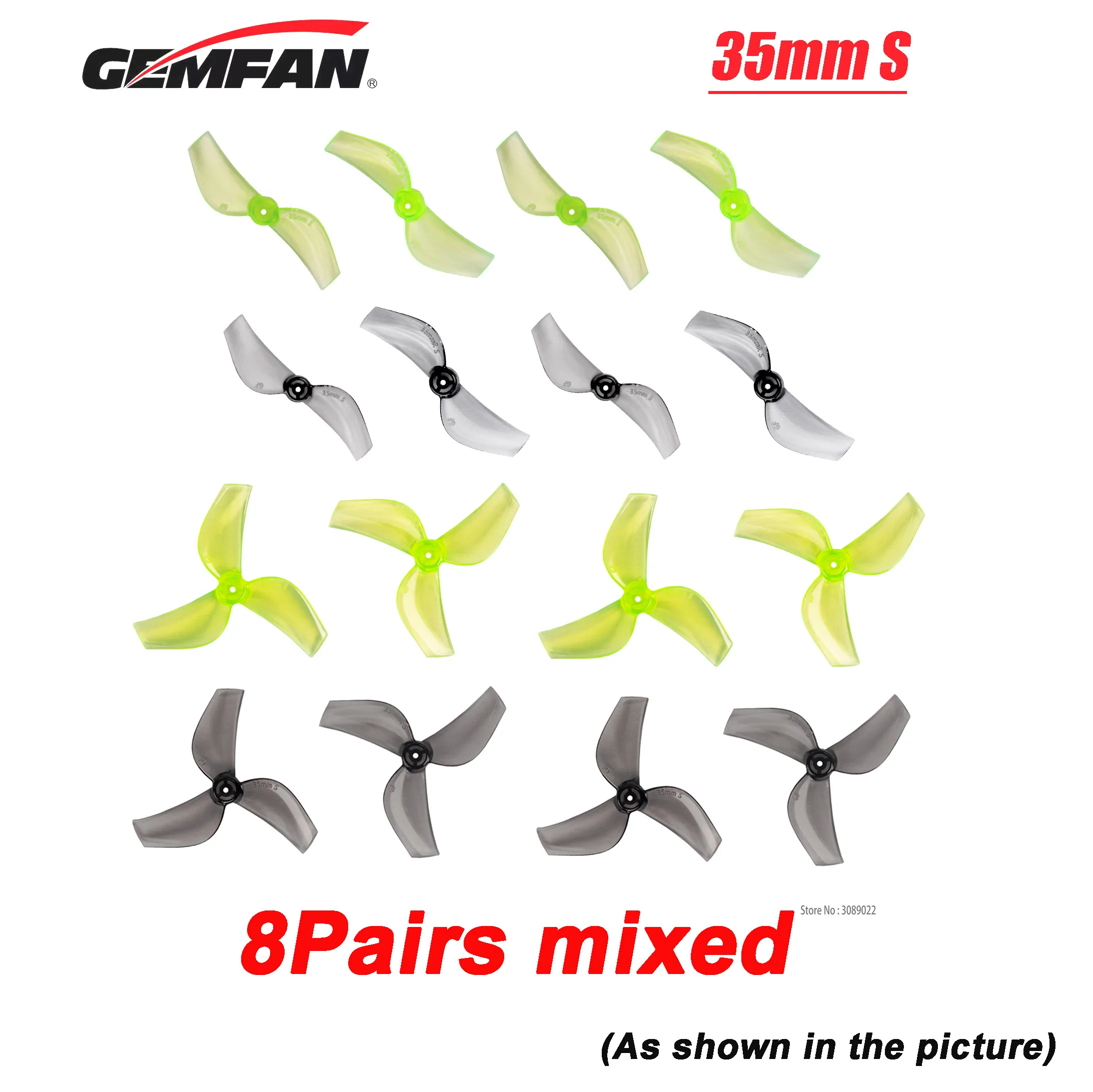 Gemfan 35mmS 1mm 8x 3-blade + 2-blade Mix propellers set Gemfan 35mmS 1mm 8x 3-blade + 2-blade Mix propellers set