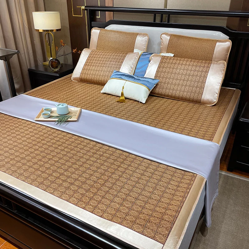 

Smooth Rattan Bed Mat Adult Kids Summer Cool Cozy King Size Sleeping Mat Breathable Folding Portable Bed Protection Pad