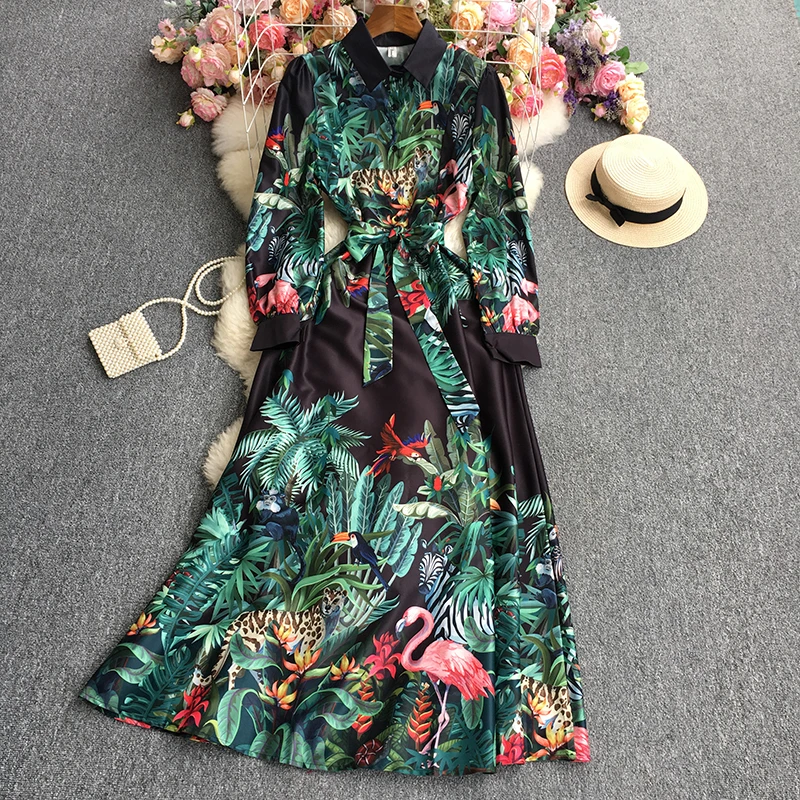 

Женское платье с длинным рукавом SuperAen, зеленое платье-рубашка с отложным воротником и поясом, весна-лето 2019