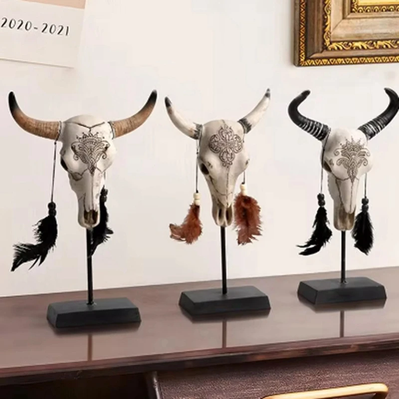BMBY-Bull украшение в виде головы черепа рогатый Череп коровы с перьями искусство