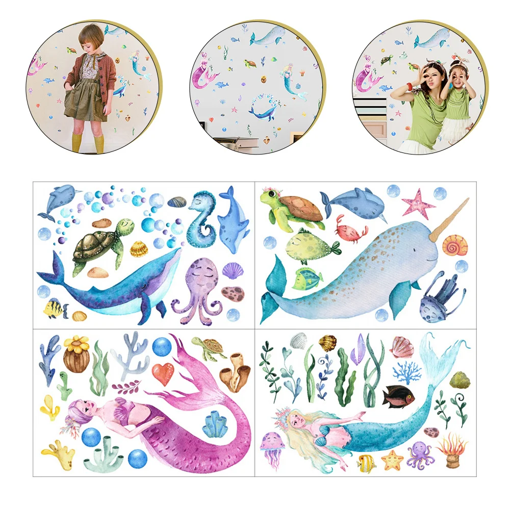 

4 Sheets Stickers Luminous Sticker Ocean Theme Decal Glow In The Dark Decal Glowing Stickers For Window Wall Ceiling