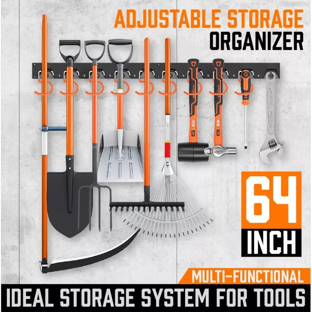 

64 Inch Adjustable Storage System Wall Mount Garden Tool Organizer Tool Hangers for Mop Broom Holder Shovel Rake Broom