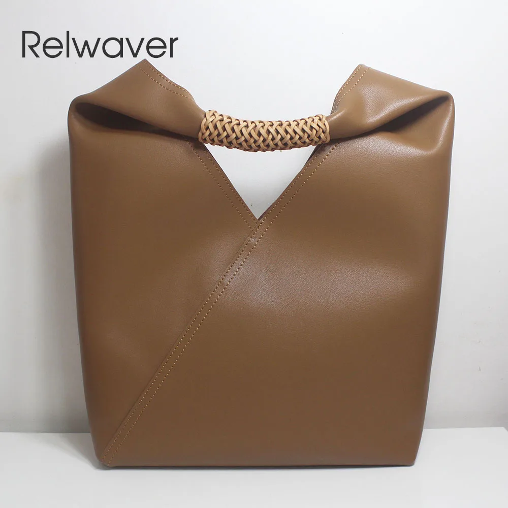 

Relwaver shoulder bag split leather women bucket bag big hollow out handle composite bags ladies soft cowhide women's handbag