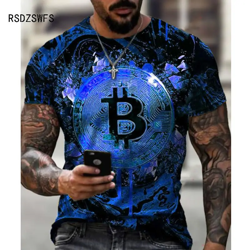 

Casual Streetwear Fashion T-Shirt Men's Short-Sleeved Loose T-Shirt Bitcoin 3D Printing Slim Round Neck Pullover And Men