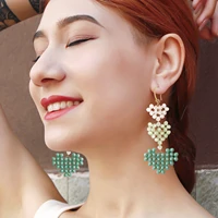 handmade crystal beads 3 layers heart long earrings for women sweet accessories wedding gift trendy jewelry wholesale