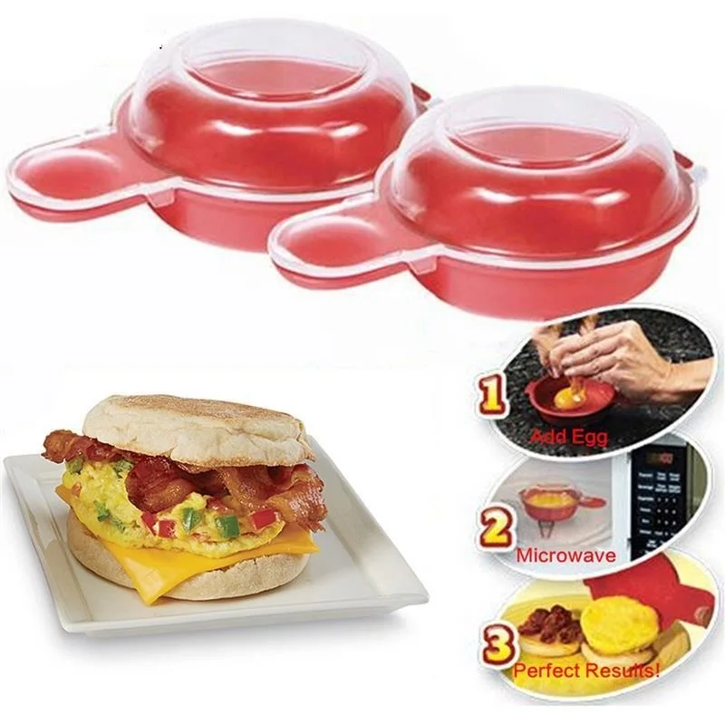 

New 2pcs Easy Eggwich Microwave Egg Cooker Egg Hamburg Omelet Making Tool PP Manual Burger Press Burger Making Tool Hamburger