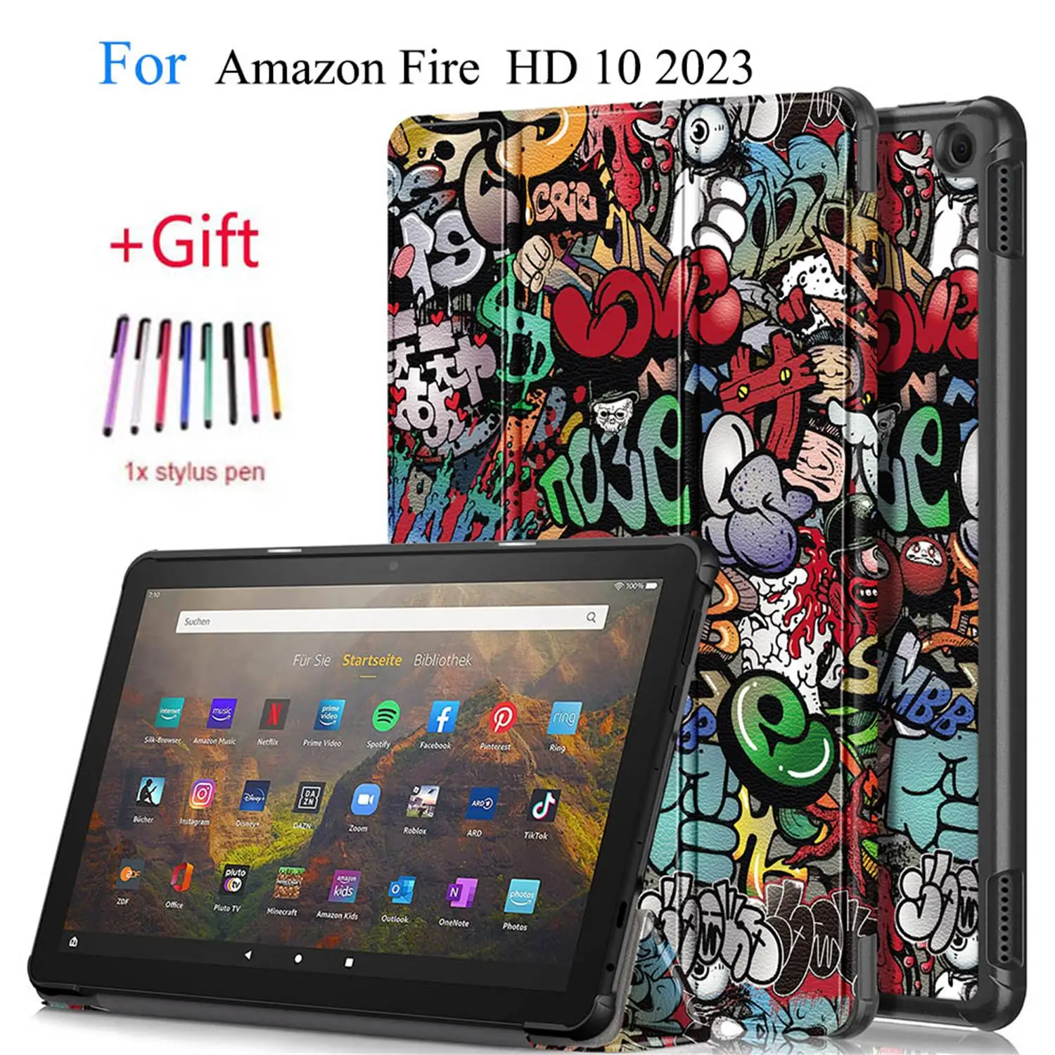 

For Amazon Fire HD 10 2023 Case 10.1" Slim PU Leather Tri-Folding Magnet Smart Cover for Amazon Fire HD10 10.1 Tablet Case Funda