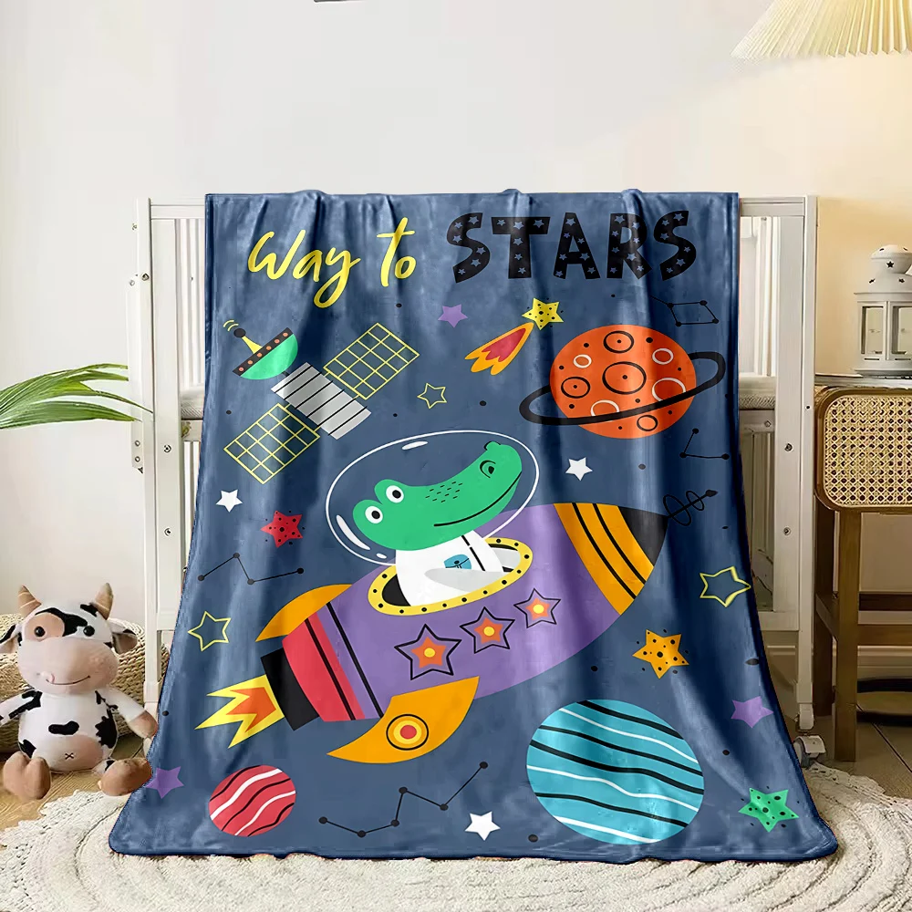 Мягкое фланелевое одеяло с рисунком динозавра и космическим узором для кровати