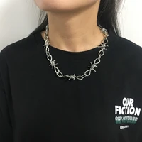 trendy exaggerate silver color thorns clavicle chain female necklaces for women hip hop party jewelry punk necklaces collares