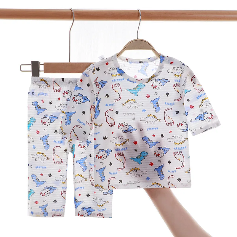 

New Children's Cotton Pajamas Summer Suit Long Sleeve Thin Home Clothes Air Conditioning Clothes Boys And Girls