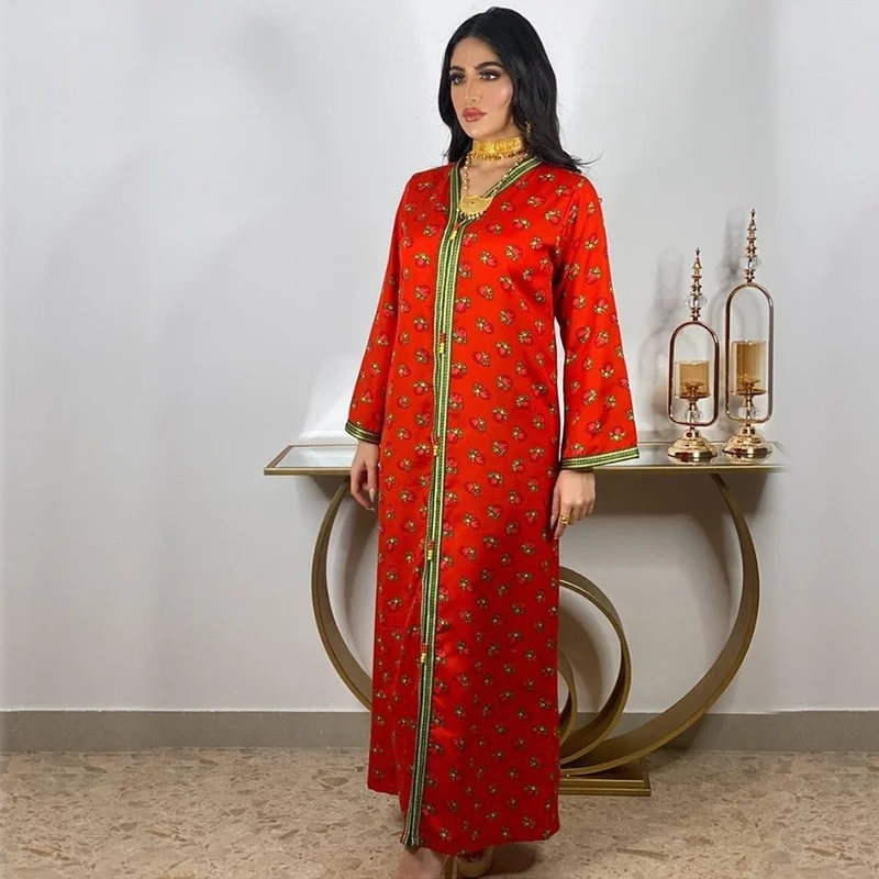 Средний Восток абайя длинные платья с цветочным принтом длинным рукавом и