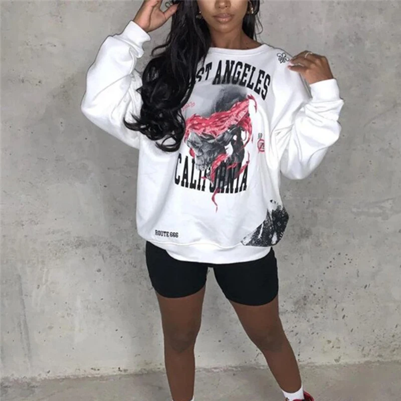 

White Letter Graphic Crewneck Sweatshirts Women Pullover Tops Casual Loose Long Sleeve Oversized Sweatshirt Autumn Winter 2022