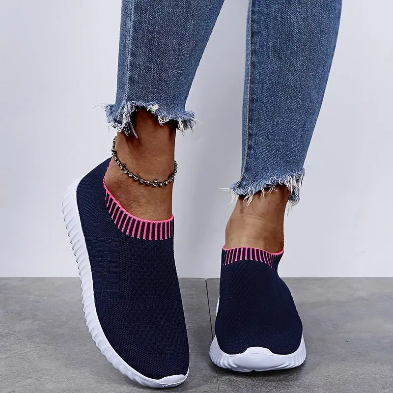 

Spring Summer Knitting Sock Sneakers Women Breathable Mesh Platform Sports Shoes Women 2022 Casual Slip on Flat Shoes