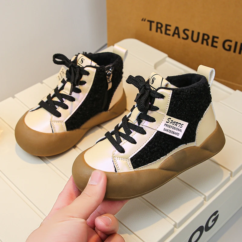 Детские разноцветные повседневные хлопковые туфли с боковой молнией и завязкой