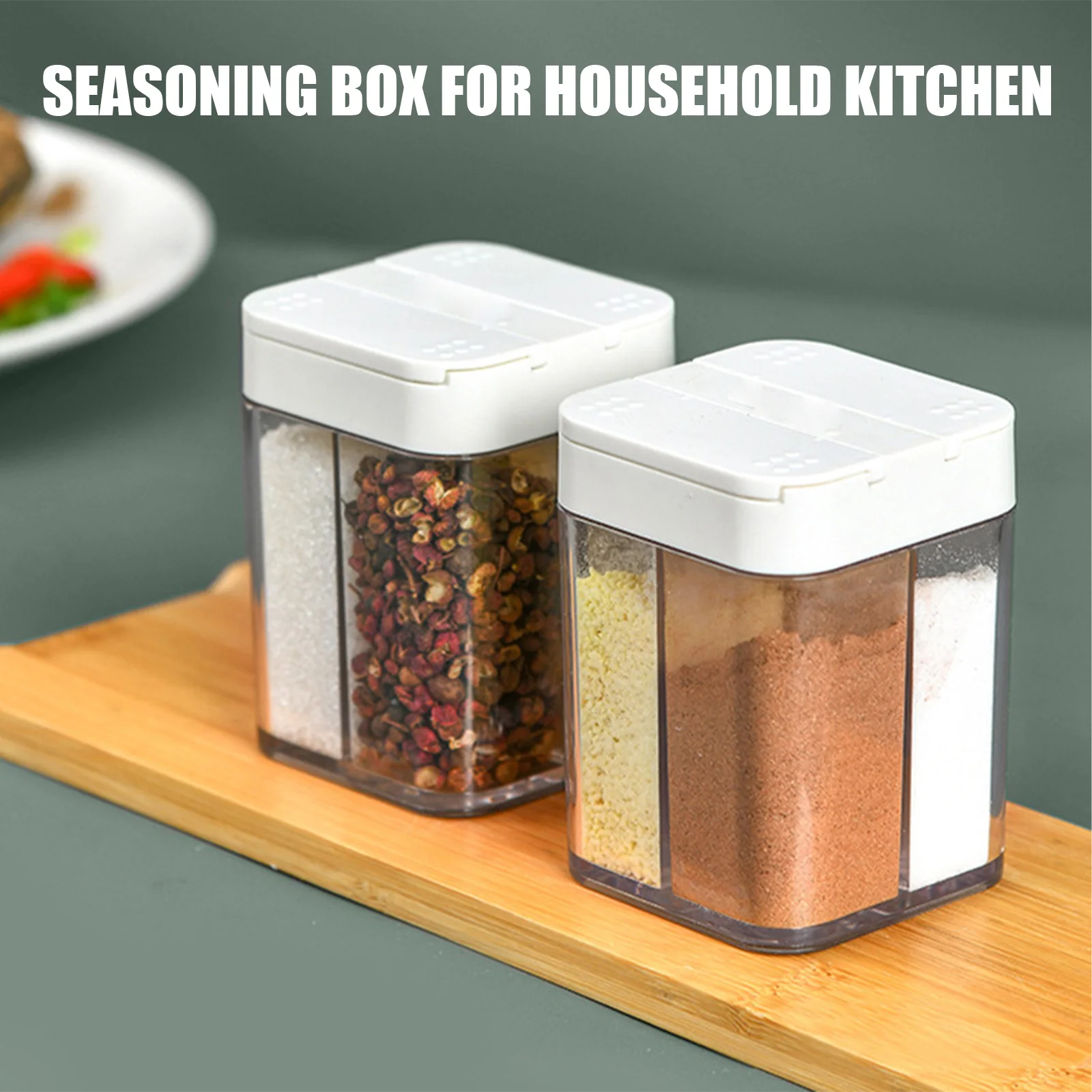 

4 Grid Seasoning Box Plastic Transparent Pepper Spice Shaker Salt Seasoning Jar Condiment Bottle Kitchen Storage Gadgets