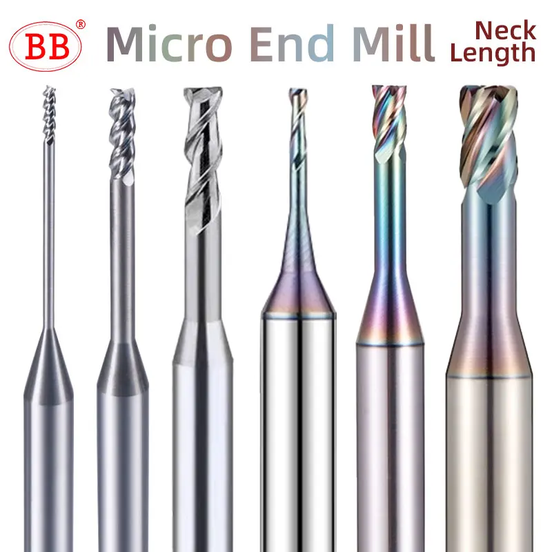 BB uzun boyun mikro End Mill alüminyum alaşım bakır elektrot için 0.1mm ~ 3mm plastik ametal CNC işleme katı karbür kesici