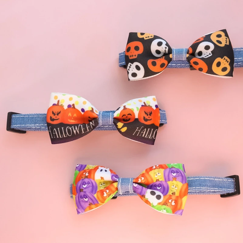 

Halloween Pet Cat Collar With Bell Bowknot Puppy Kitten Pumpkin Necklace Adjustable Safety Buckle Chihuahua Bow Tie Pet Supplies