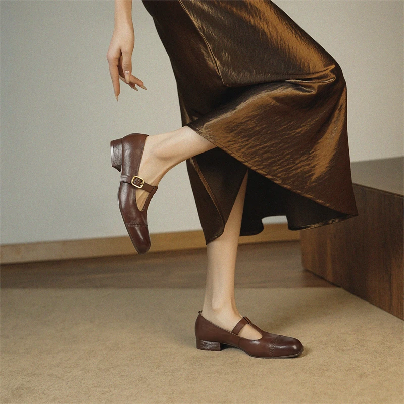 Женские балетки Мэри Джейн из натуральной кожи ручной работы с Т-образным