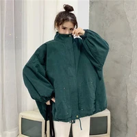 basic jackets women solid simple stand collar retro chic korean style womens coats loose leisure outwear vintage harajuku new
