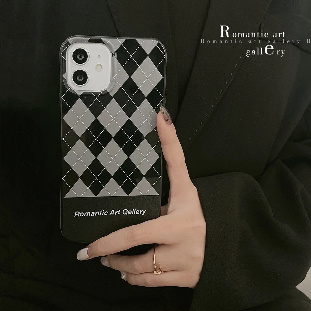 

Chic Style Black Grey Diamond Lattice Phone Case for iPhone 14 13 12 11 Pro XS Max 8 7 Plus X XR Shockproof Phone Cover