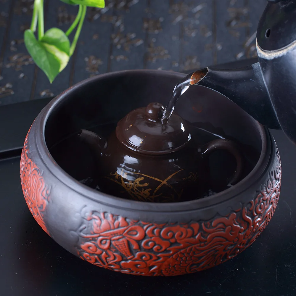 

Античная щетка для мытья чая, поднос для мытья воды, чайный поднос для чайной церемонии, четыре джентльмена, 6-дюймовая чаша для мытья чая, семейный чайный набор