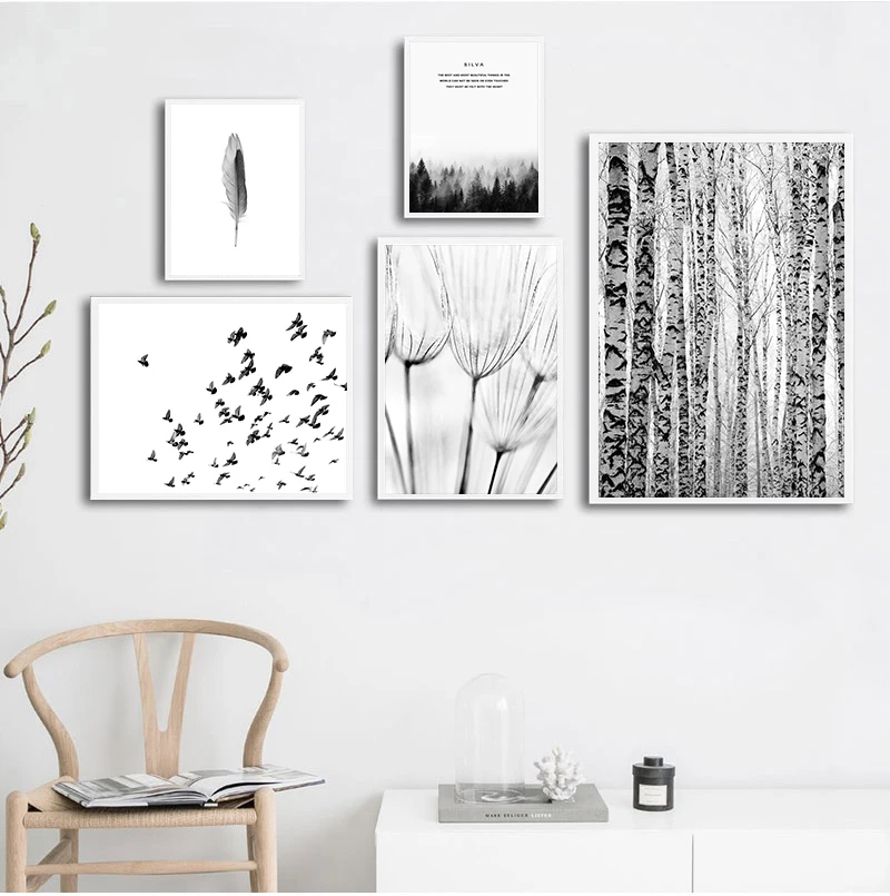 

Nature Winter Forest Nordic Black White Scenery Canvas Art Decorative Print Wall Painting Scandinavian Decoration Picture