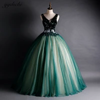 dark green tulle appliques evening dresses sleeveless sparkly sequined princess quinceanera 2022 prom gowns vestidos de 15 a%c3%b1os
