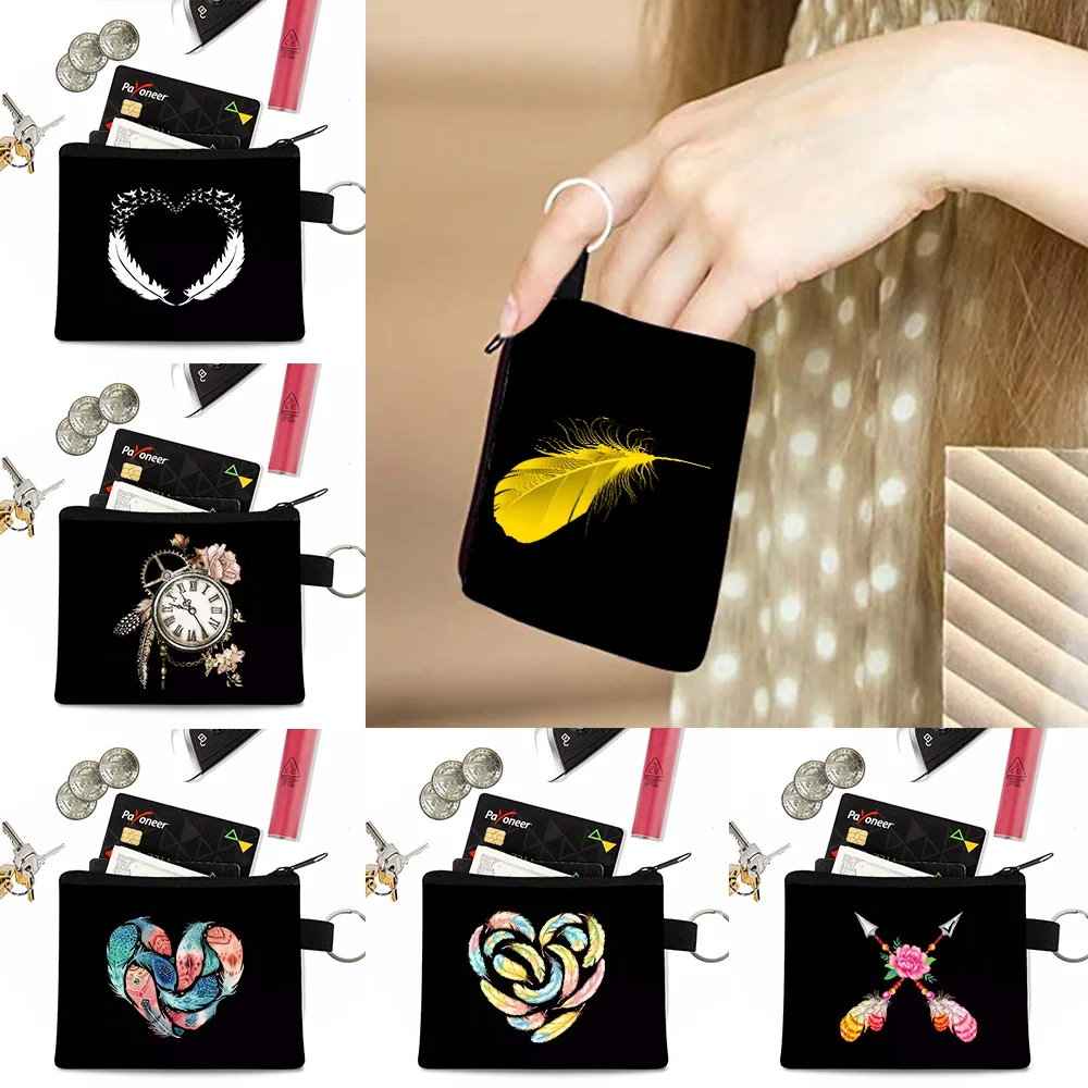 

Hot Selling Coin Purses New Men Women Wallet Korean Trend Wallet Card Packs Purse Fashion Handbags Casual Feather Print Tote Bag
