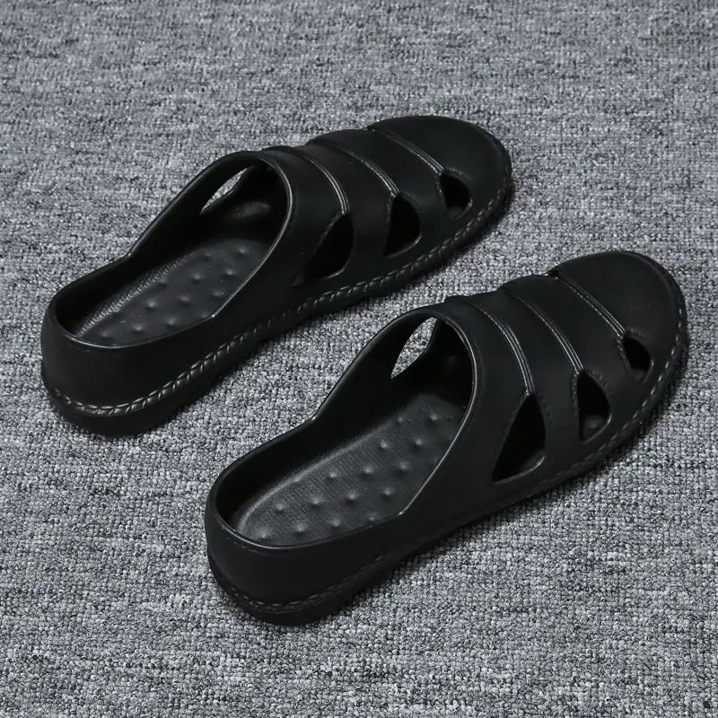 

2023 Men's Soft Bottom Lazy Black Summer Trend Anti-slip Anti-odor Outside Wear Dual-use Breathable Baotou Cool Slippers