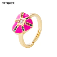sipengjel fashion colorful enamel heart rings for women man punk adjustable opening ring party jewelry gift