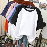 plus size 4xl short sleeve t shirt for women casual o neck patchwork color loose t shirt lady summer tee top