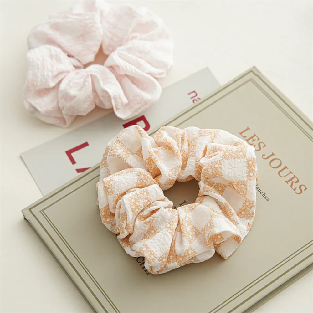 

INS Hot Korea Summer Simple Elastic Solid Color Hair Ribbon Hair Scrunchies Large Intestine Circle Print Stripe Hair Accessories