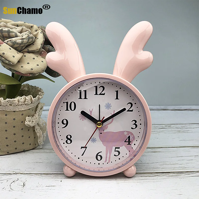 Creative Adorable Rabbit Bedside Cute Children's Cartoon Mute Desk Table Clocks Student Baby Room Home Decor