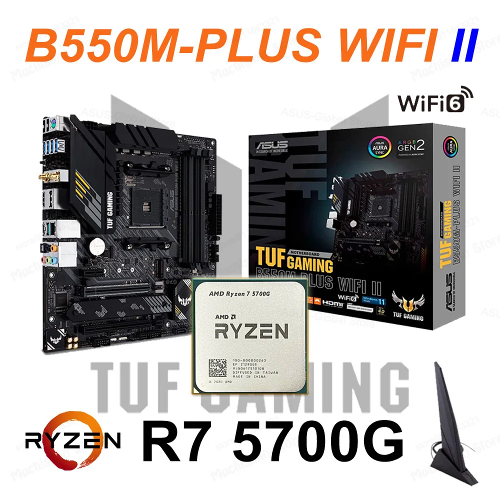 

AMD New Ryzen 7 5700G AM4 CPU Combo Processor ASUS TUF GAMING B550M PLUS WIFI II Motherboard Micro-ATX 128GB M.2 Mainboard Kit