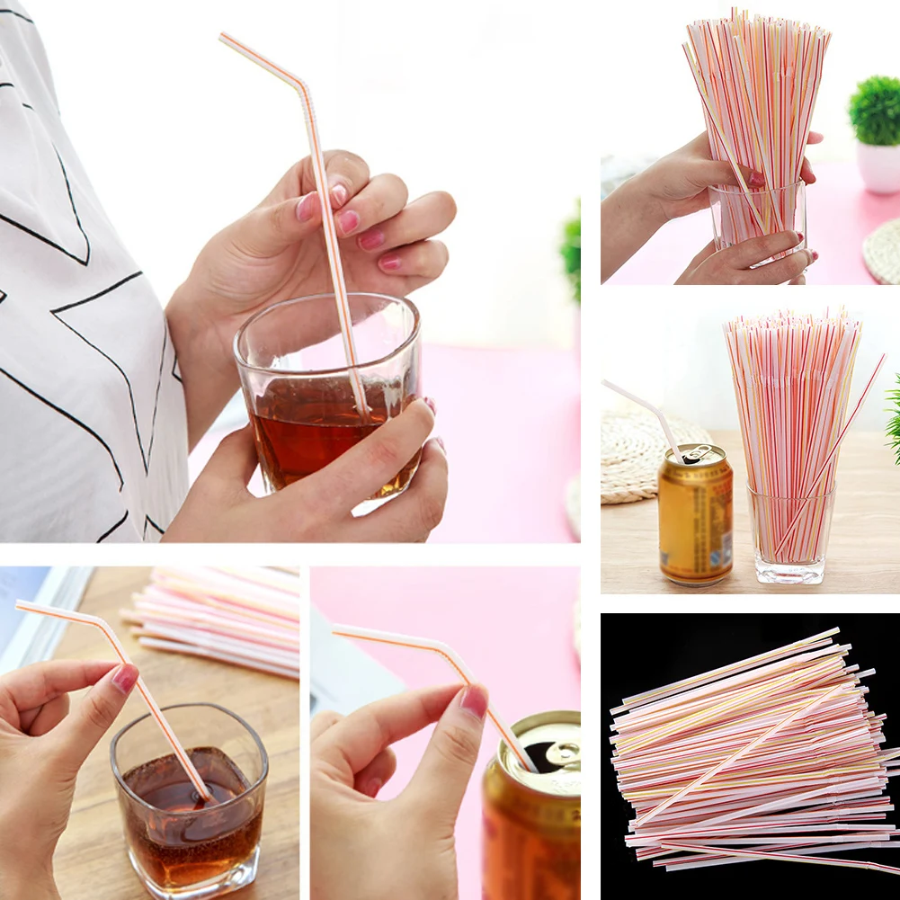 

100Pcs 21cm Colorful Disposable Plastic Curved Drinking Straws Wedding Party Bar Drink Accessories Birthday Reusable Straw