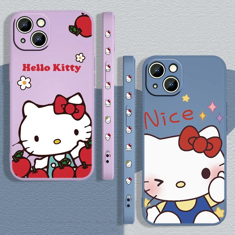 

Hello Kitty Anime Cute For Apple iPhone 13 12 Mini 11 Pro XS MAX XR X 8 7 6S SE Plus Liquid Left Rope Phone Case Cover Cqoue
