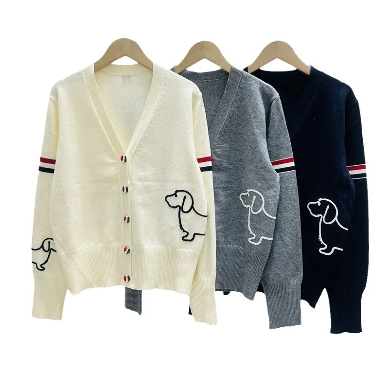 Вязаный свитер новый кардиган с v-образным вырезом в студенческом стиле двойными