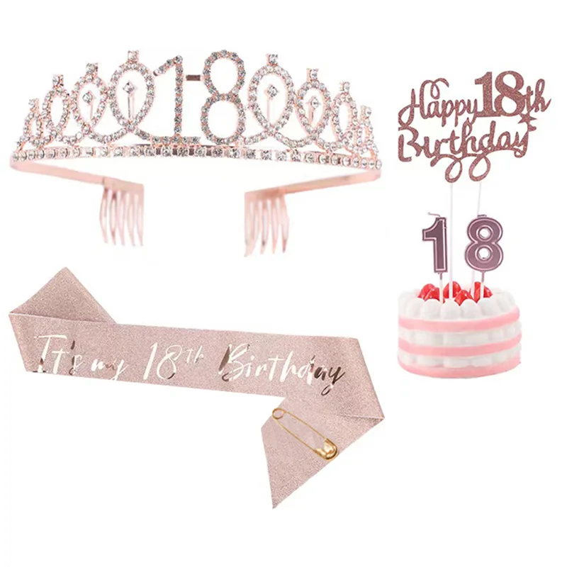 

10 to 60th Birthday Decorations Including Birthday Sash, Crown, Birthday Cake Toppers,Sash and Birthday Tiara for women and Gril