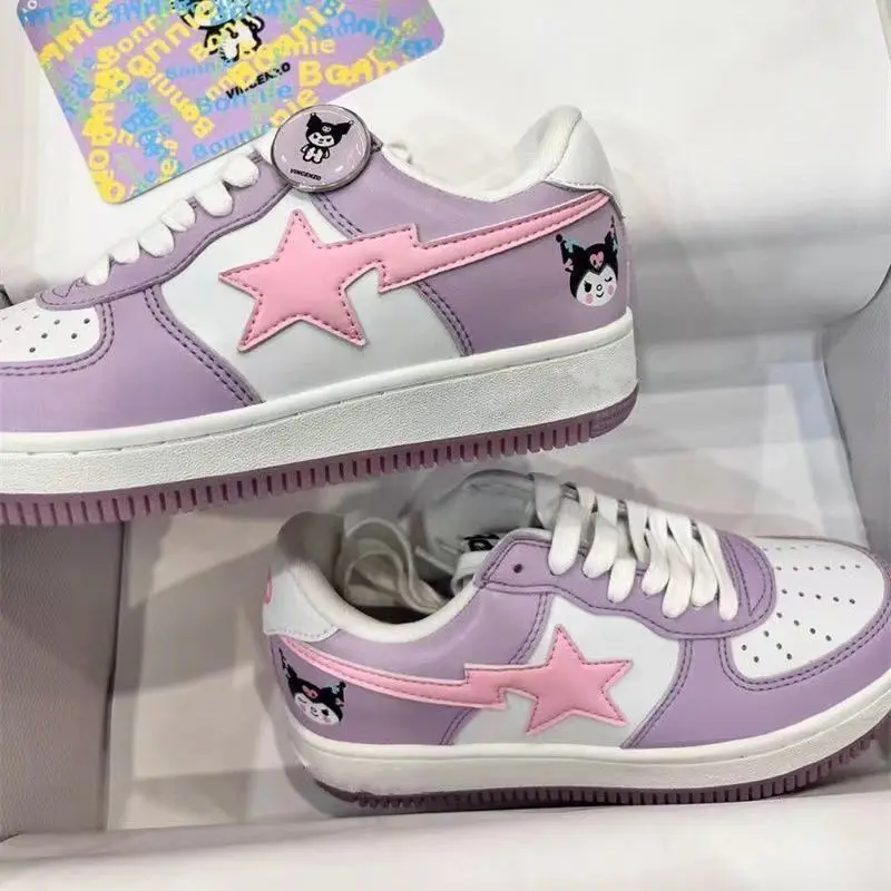 2023 Kawaii Sanrio Shoes Kuromi Y2K Casual Pink Sneakers Students Flat Bottom Full with Harajuku Shoes Beauty School Girls Gifts