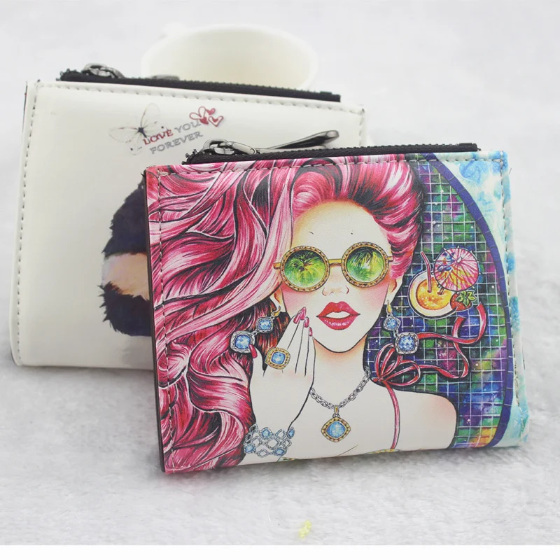 

Новый короткий кошелек с мультяшным принтом утка двойная молния сменный карман мини кошелек женский кошелек