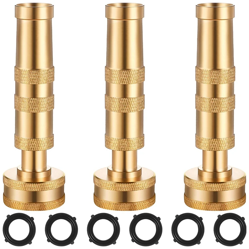 

3 Pieces 4 Inch Brass Hose Nozzle Adjustable Garden Twist Hose Nozzle With 6 Pieces Garden Hose Rubber Washers