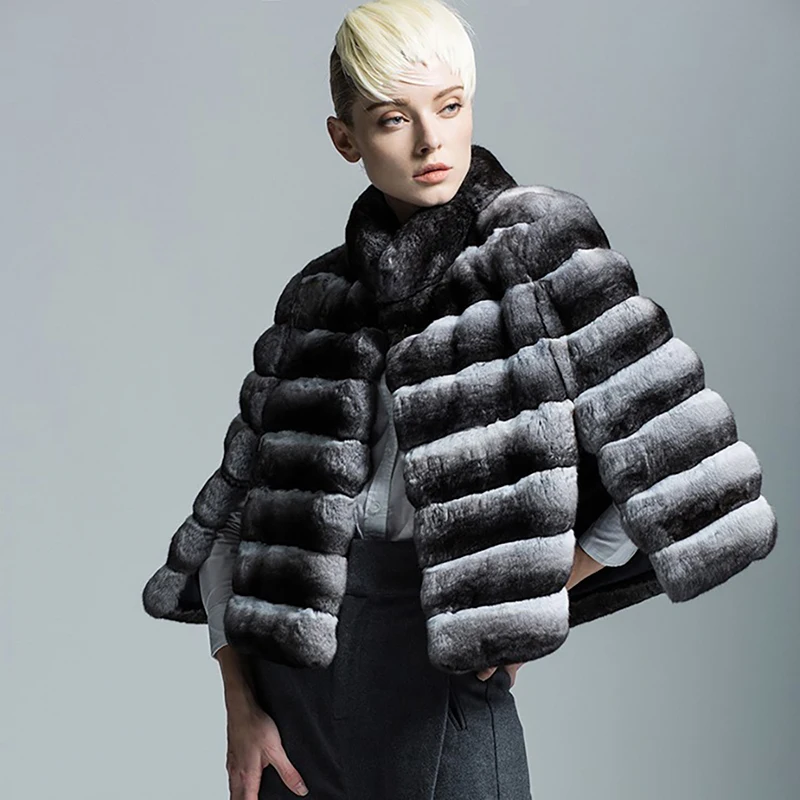 Bat Style Genuine Rex Rabbit Fur Coat Women 2022 Autumn Witner Fashion New Tops Natural Luxury Real Fur Jacket Female