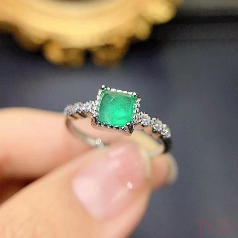 Gemstone  Ring Daily Wear 100% Natural Emerald  Silver  Solid 925  Gewelry 5*5mm Sugar Tower Cut