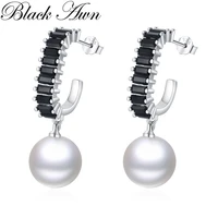 black awn round pearl hoop earrings for women classic silver color trendy spinel engagement fashion jewelry i250