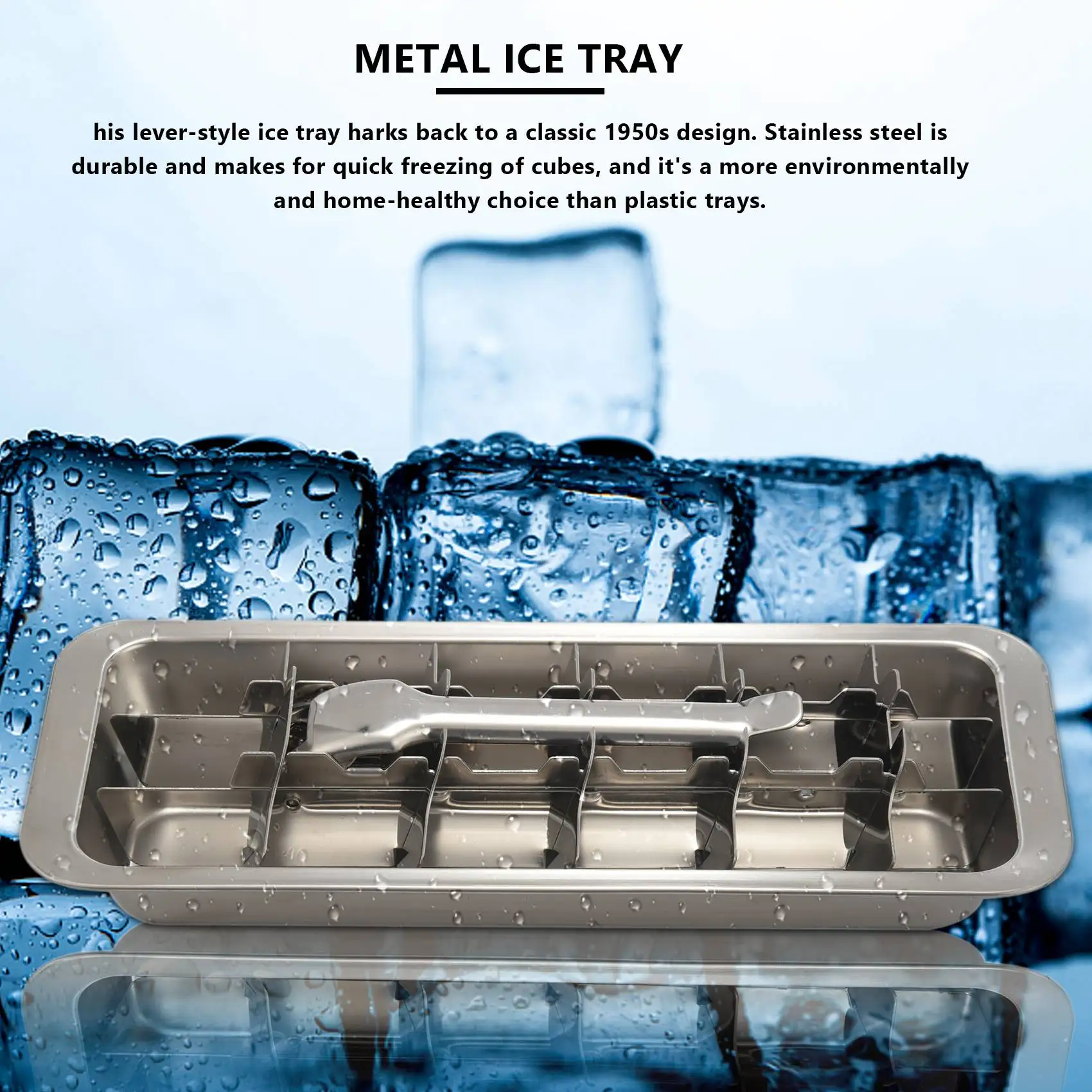 

Lever-Style Ice Tray, 2 in 1 Stainless Steel Ice Making Mold and Ice Cracker