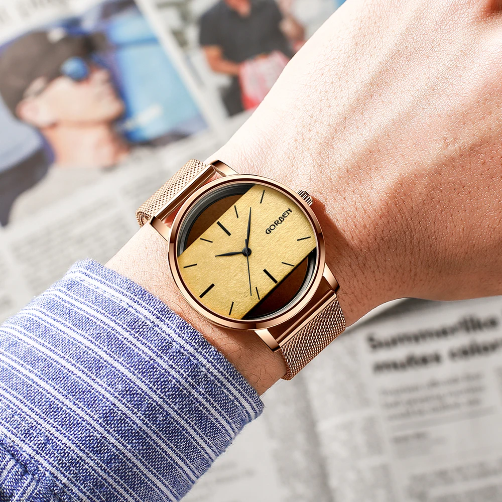 Fashion Couple Watches Simple Quartz Watch Men's Full Stainless Mesh Strap Transparent Dial Sport Ladies Clock relogio masculino