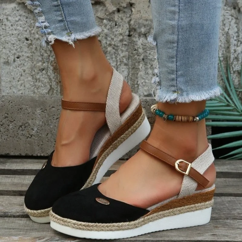 

2023 Summer Women Linen Plain 6cm Wedge Sandals Bohemian Handmade Ladies Casual Comfortable Espadrilles Platform Pumps Shoes