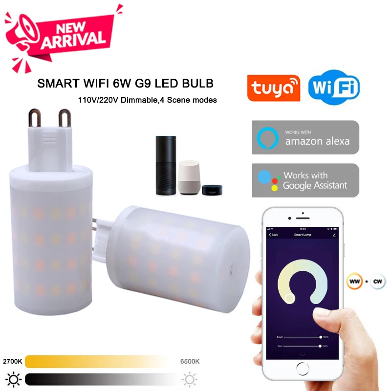 

Умсветодиодный Светодиодная лампа Tuya с Wi-Fi, G9, 6 Вт светодиодный Светодиодная лампа с регулируемой яркостью, Умные галогенные лампы с таймер...