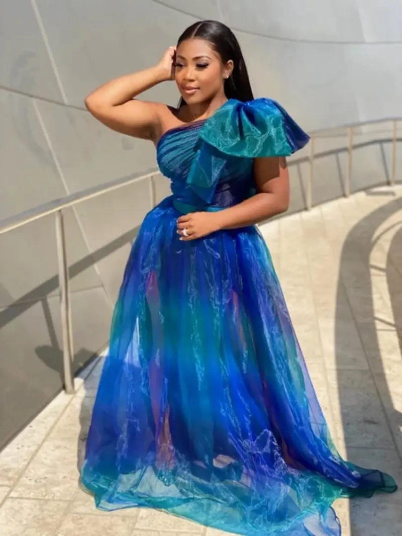 PLEINDI Luxury Evening Dresses One-Shoulder A-LINE Sleeveless Floor-Length Chiffon 2022 New of Ruched Exquisite Prom Women Dress